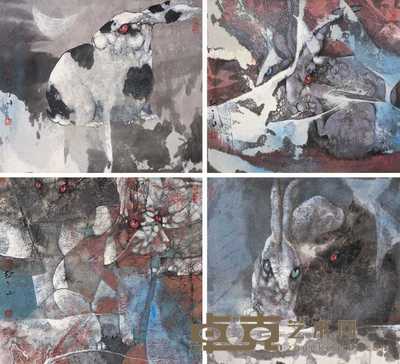 关玉良 1999年作 兔（十二帧） 镜心 37×44cm×9；37×38cm×2；46×48